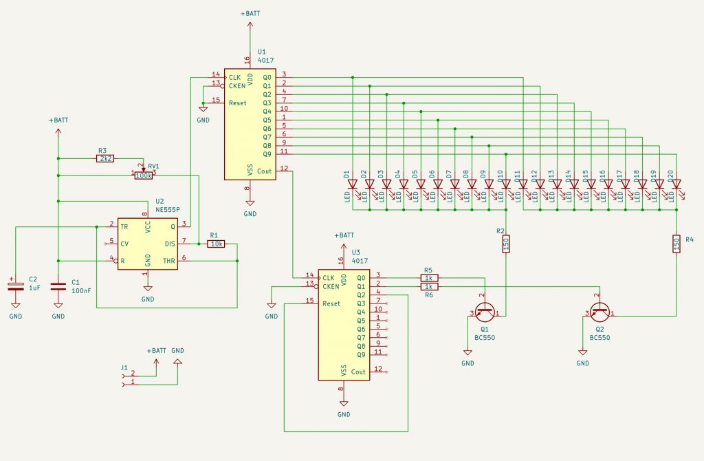 Schaltplan Lauflicht LM555 und CD4017